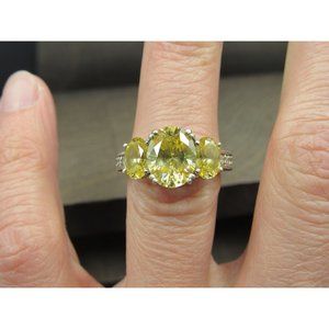 Size 6 Sterling Silver Stunning Triple Yellow Cubic Zirconia Band Ring